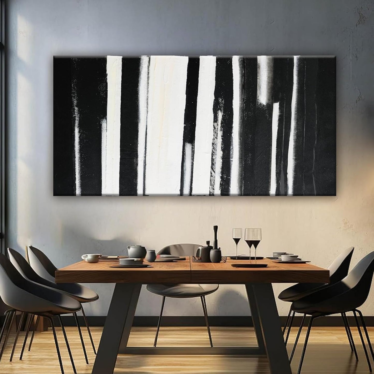 QSQ Abstract Wall Art Decor Large Home Decor Wall Art Prints Black and White Minimalist Stripes Artwork Modern paintings Wall Decorations for Living Room Wall Bedroom Office Decor 29"×58"