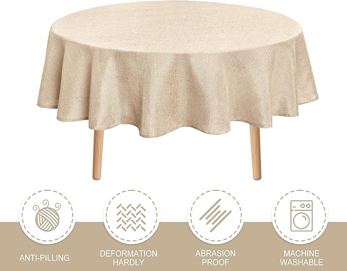 JIUZHEN Round Textured Table Cloth Linen Wrinkle Free Stain Resistant Farmhouse Decorative Circular Tablecloth for Kitchen, Dining, Party, Wedding, Outdoor Use (40 Inch Round,Beige)
