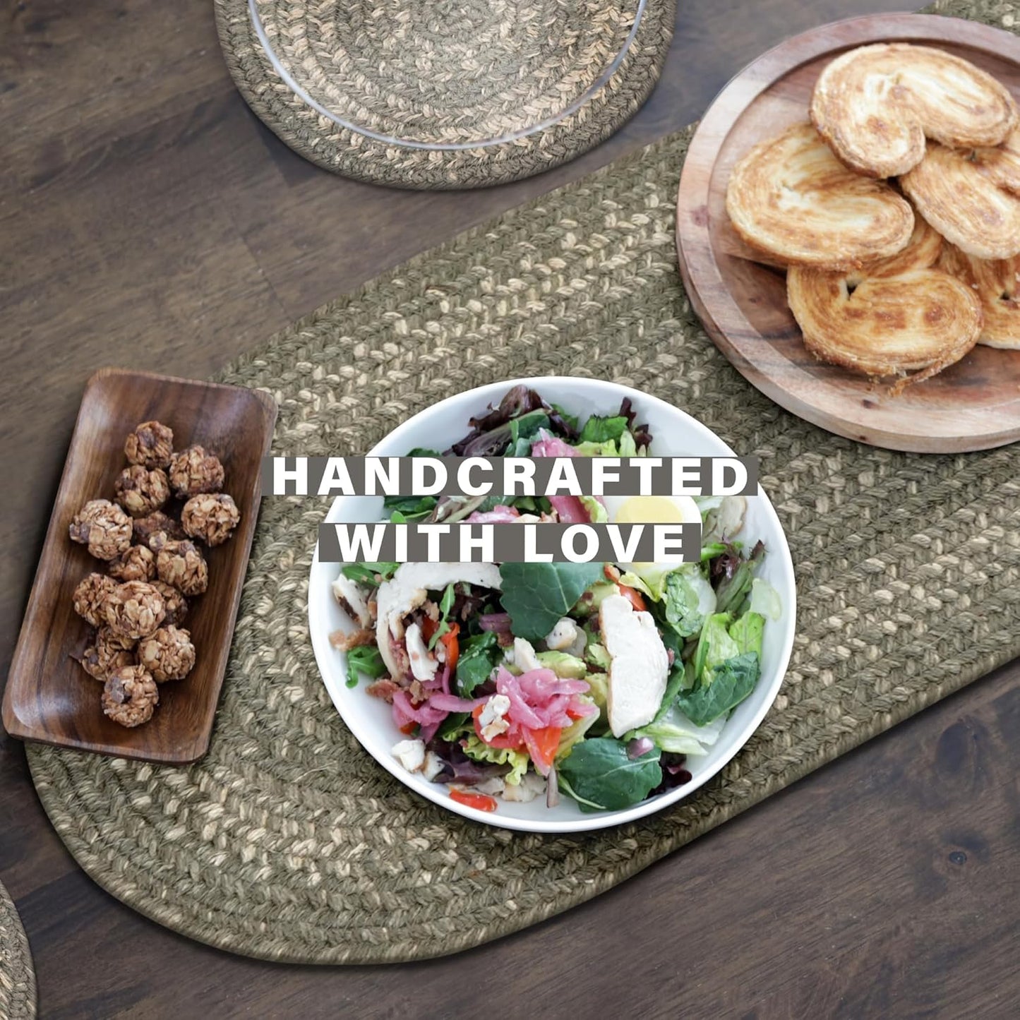 Homespice Grey Cloud Jute Braided Small Table Runners, Farmhouse Country Decor, Set of 2, Grey Rectangle 8x28 - Rich Colors, Easy to Clean, Durable and Protects Furniture