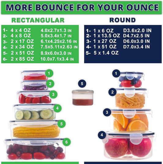 RockBerry 50 Pcs Large Food Storage Containers with Lids Airtight-85 OZ to small Containers-Total 526OZ Stackable Kitchen Set -BPA Free Leak proof containers- Freezer Microwave safe