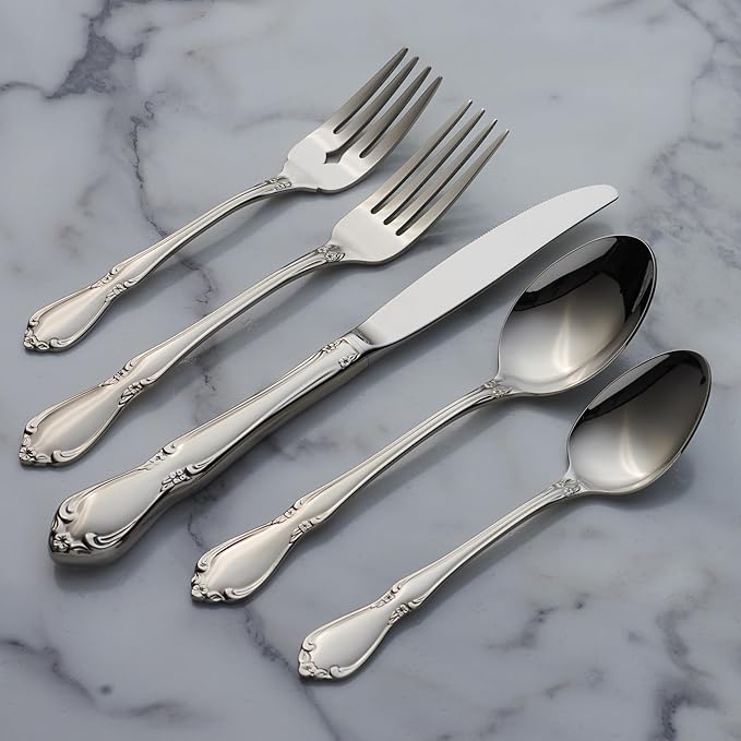 Oneida 2610004C Chateau Fine Flatware Dinner Spoons, Set Of 4, 18/8 Stainless Steel, Service For 4