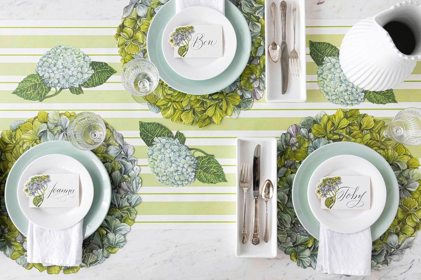 Disposable Green Striped Table Runner - Paper Table Runner Roll for Parties or Weddings - American Made