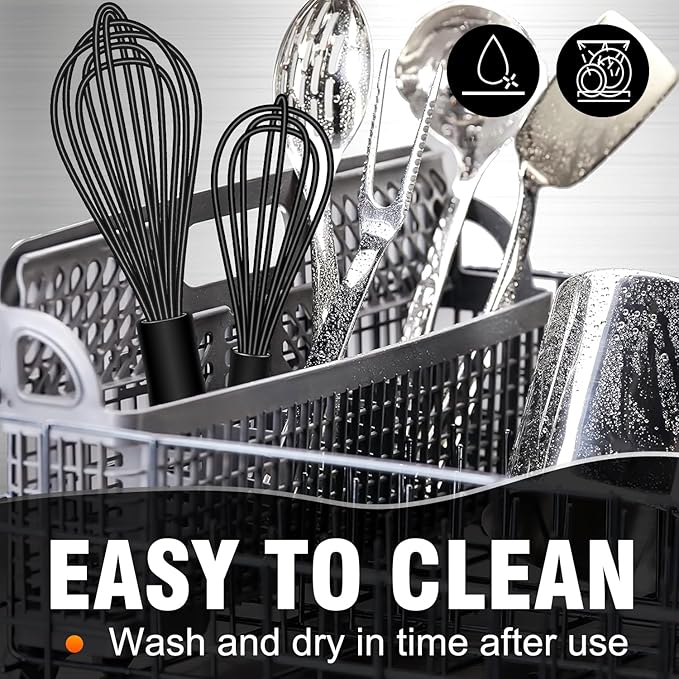 Walfos Silicone Whisk,7+9in Mini Whisk,BPA Free,Small Whisks for Non-Scratch,Heat Resistant (450°F) Nice for stirring individual eggs and mixing small amounts of powder and sauce.Dishwasher Safe.Black