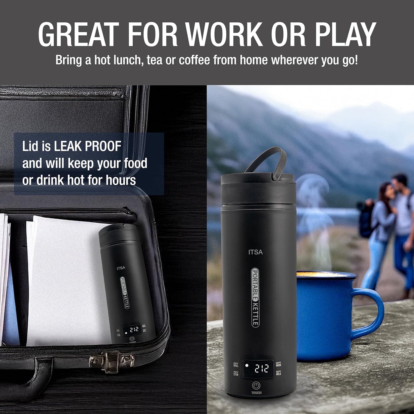 ITSA Travel Electric Kettle 500ml Portable Stainless Steel Water Boiler with Temperature Control & Auto Shut Off – Mini Electric Kettle for Coffee, Tea & Hot Water, BPA-Free