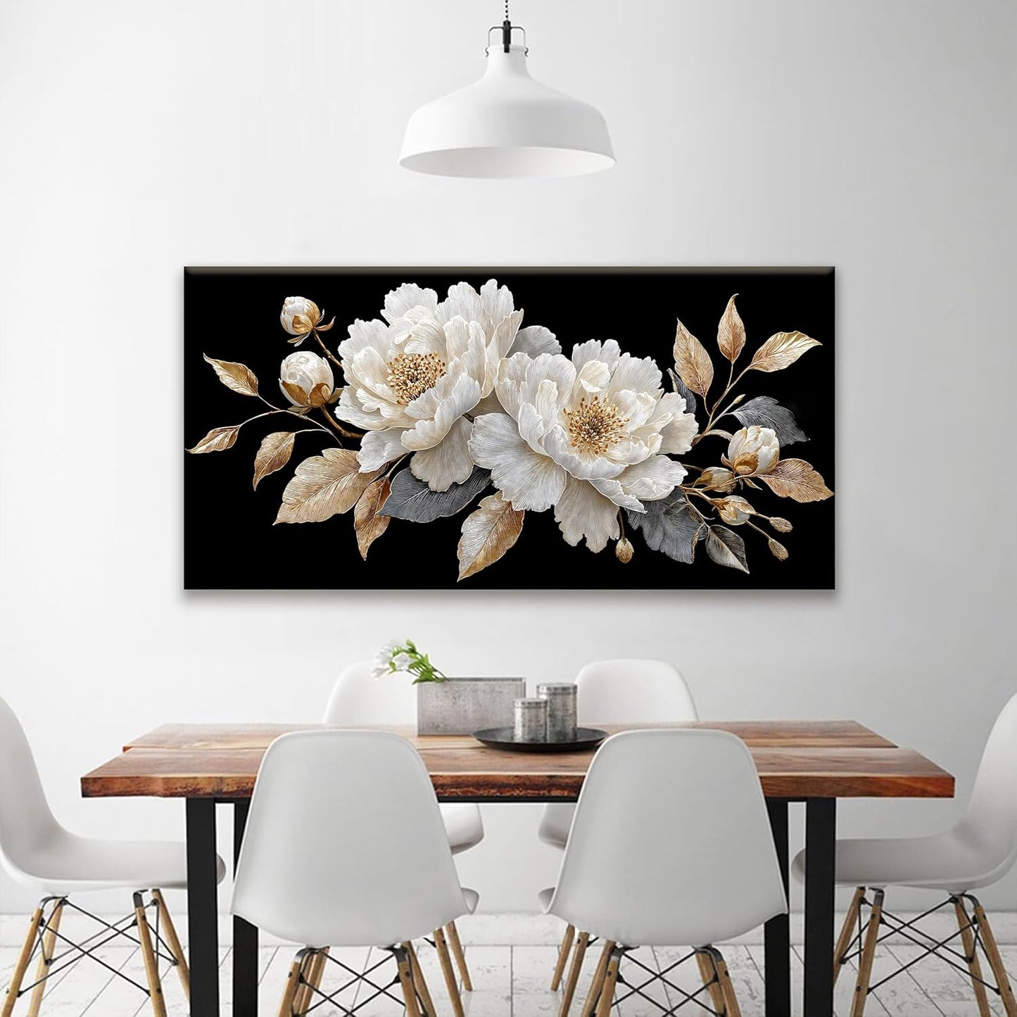 Modern Wall Art Decor Elegant White Flower Picture Artwork Home Wall Decor Canvas Wall Art For Living Room Bedroom Office Kitchen Ready To Hang 24x48 Inch Canvas Prints
