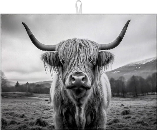 Highland Cow Dish Drying Mat for Kitchen Counter Drying Pad Absorbent Reversible Dish Drainer Rack Mats Draining Pad 18"x24"Inch