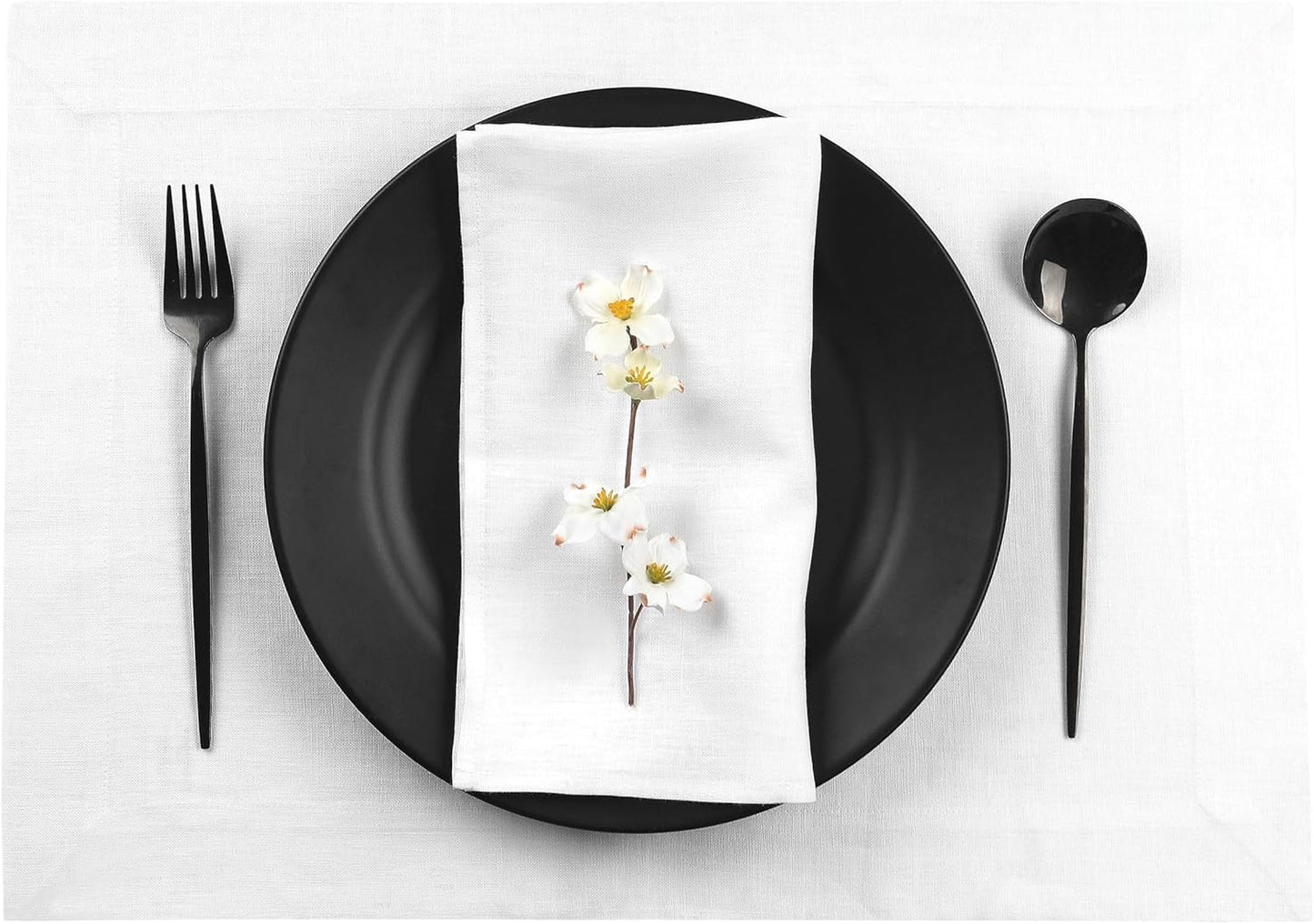 D'Moksha Homes Linen White Placemats Set of 4-100% Pure Linen Placemats 14 x 19 Inch for Fall, Autumn and Halloween - Handcrafted and Machine Washable