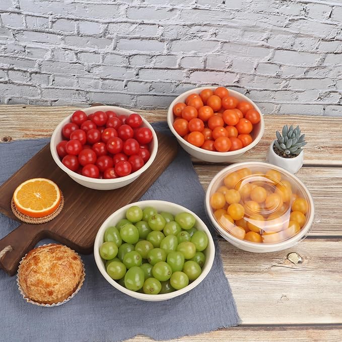 28 oz Disposable salad bowls with lids, Sugarcane Fiber Paper Bowls Deli Container 50 Pack