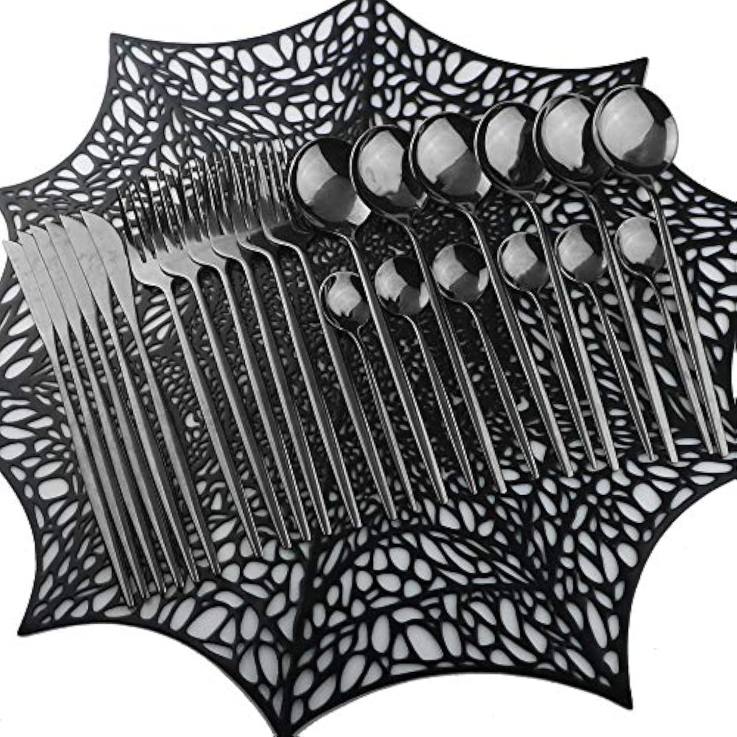 Mirror Polished Black Silverware Set, 24-Piece 304 Stainless Steel Satin Finish Flatware, Kitchen Utensil Tableware Cutlery for Home and Restaurant, Dishwasher Safe Service for 6