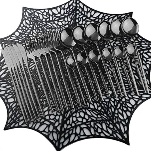 Mirror Polished Black Silverware Set, 24-Piece 304 Stainless Steel Satin Finish Flatware, Kitchen Utensil Tableware Cutlery for Home and Restaurant, Dishwasher Safe Service for 6