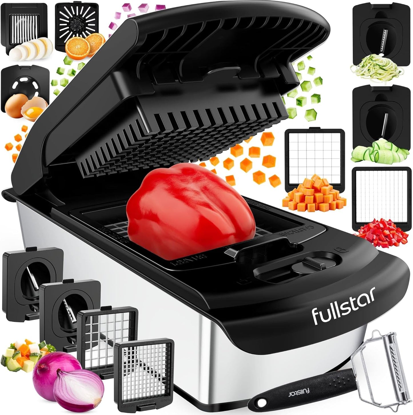 Fullstar The Original Pro Chopper - Vegetable Chopper and Spiralizer, Food Chopper with Container, Fruit Slicer, Kitchen Gadgets & Accessories, Home Essentials (9 in 1, Stainless Steel)