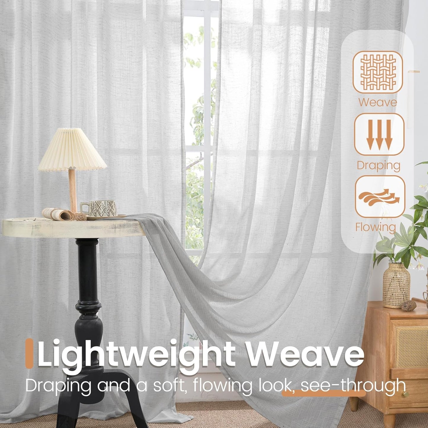 BGment Light Grey Linen Curtains 54 Inch Length for Window - Rod Pocket Short Drapes Light Filtering for Living Room Bedroom Decorative Lightweight Natural Rustic, 2 Panels Set, 42 X 54 Inch