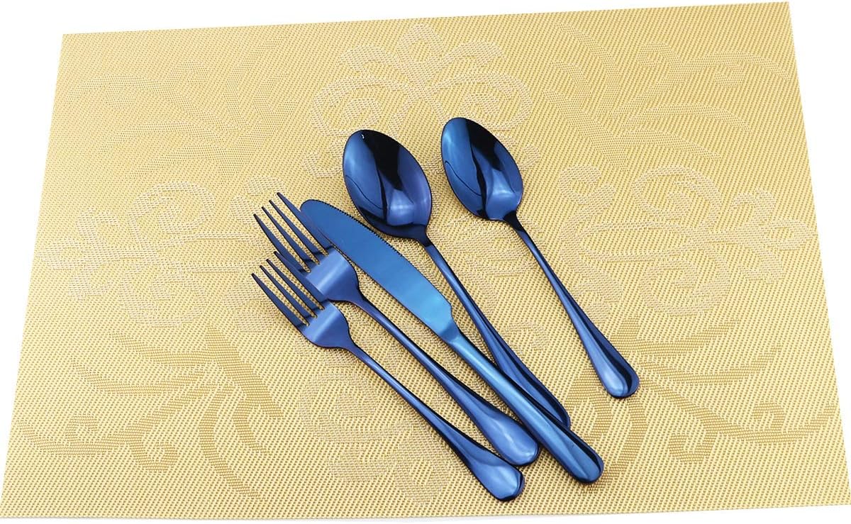 Gugrida 20-Piece Mirror Polished Reusable Utensils Vitalt Healthy & Eco-Friendly Stainless Steel Blue Flatware Tableware Dinnerware Set, Shiny Cutlery Knife Fork Spoon Set, Service for 4