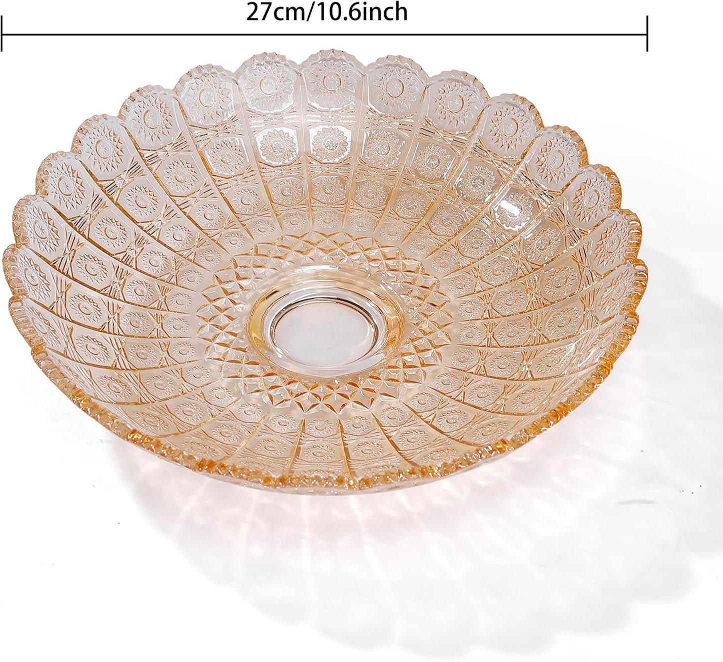 Unique Gold Flower-Shaped Crystal Glass Decorative Footed Bowl -10.6 inch Diameter, Tabletop Fruit Plates Dessert Plate Cake Plate,Candy Tray,Wedding Home Decor.
