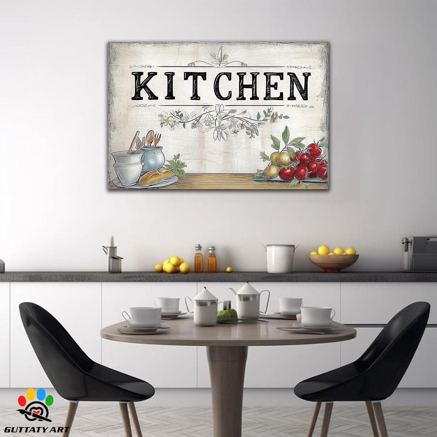 GUTTATY Farmhouse Wall Art Rustic Kitchen Decor, Ready to Hang Kitchen Canvas Print Spoon And Tomato Retro Posters Prints for Dinning Room Home Kitchen Restaurant Painting 28×40 Inch