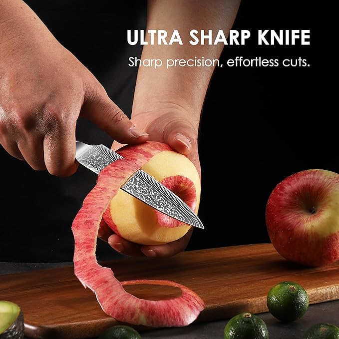 KEEMAKE Kitchen Utility Knife, 5 Inch Chef Knife, 67-Layer Damascus Steel Paring Knife with Ergonomic G10 Handle, Multipurpose Kitchen Knife for Fruit and Vegetable Cutting