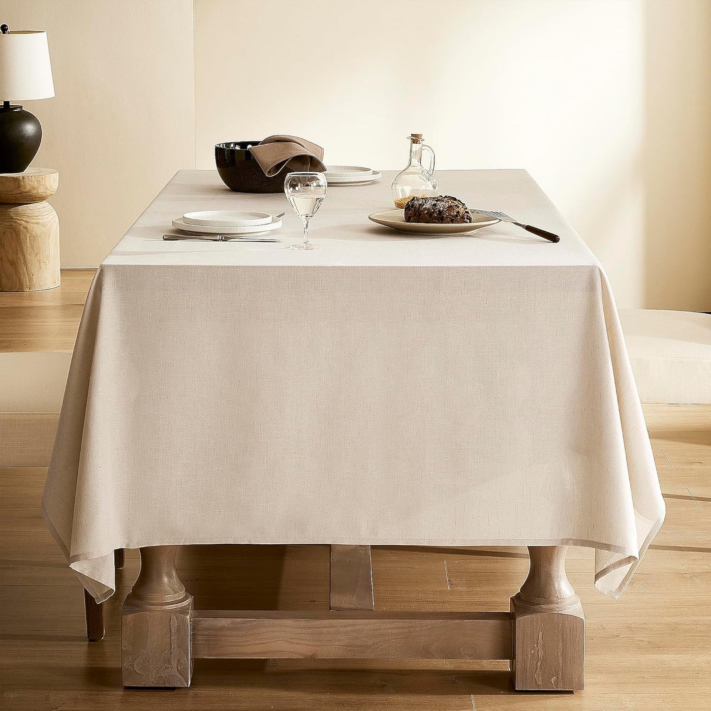Beige Linen Table Cloths for 4 Ft Rectangle Tables Farmhouse Modern Neutral Fabric Tablecloth Kitchen Dining Room Decoration Table Cover for 4 Foot Tables Holiday Party Dinner 60x70 Inch