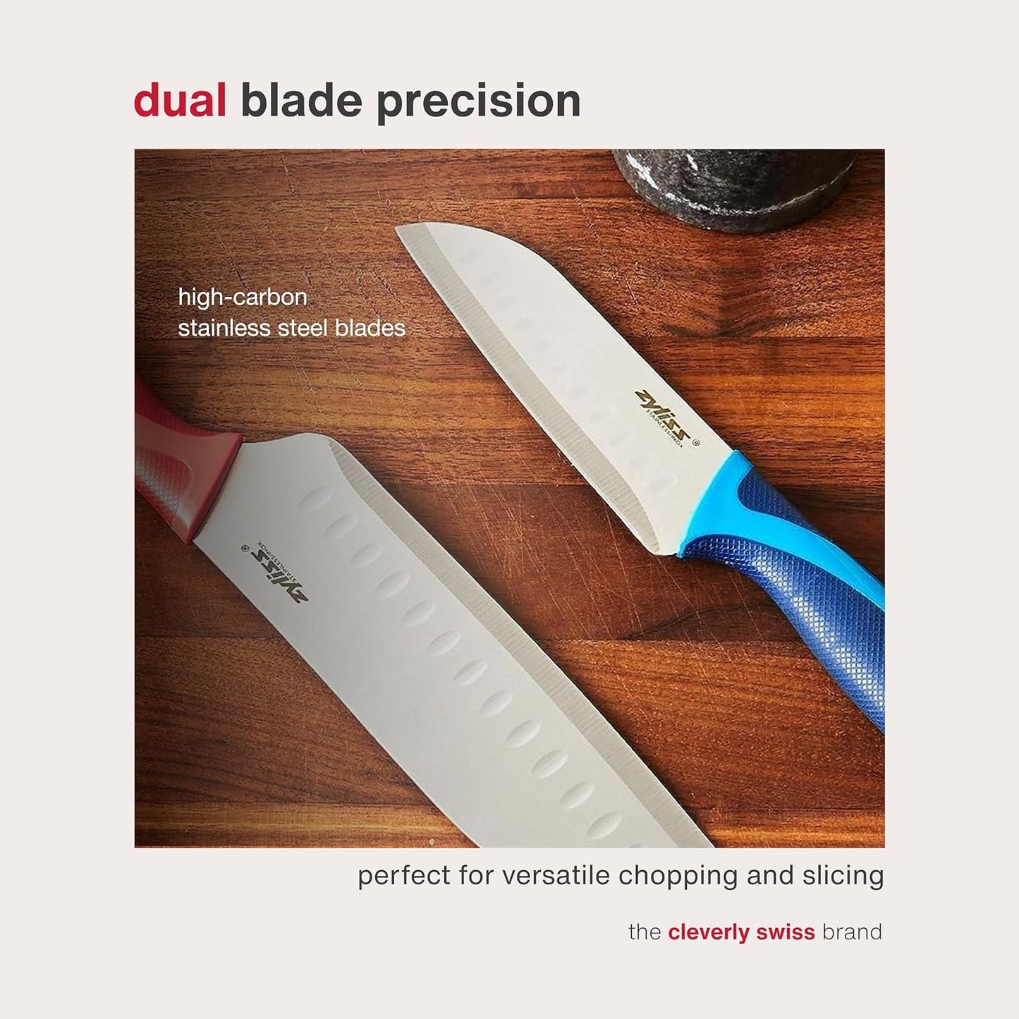 ZYLISS 2 Piece Santoku Knife Set with Sheath Covers, Stainless Steel