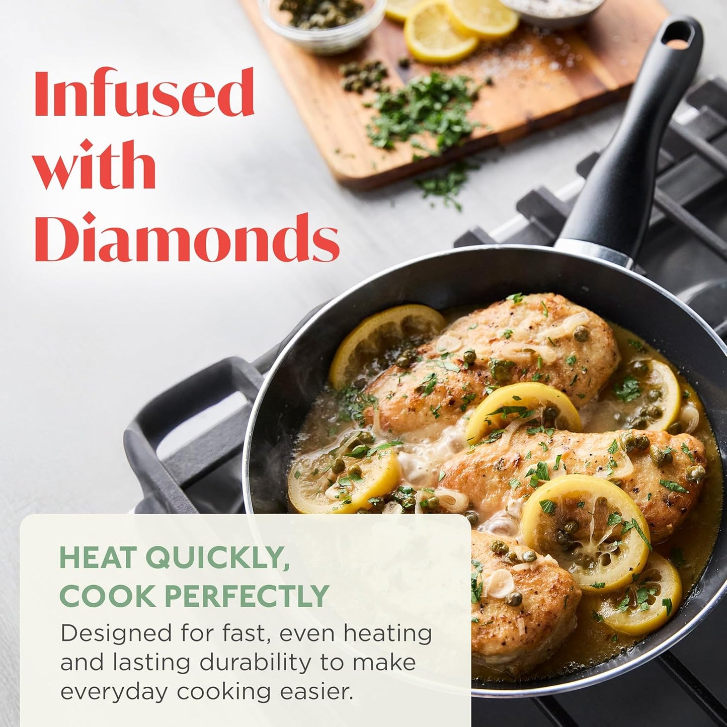 Deco 9.5” Nonstick Frying Pan Skillet, Made in Italy, Diamond Ceramic PFAS-Free, Dishwasher & Metal Utensil Safe, Durable Gloss Enamel Finish, Stay-Cool Handle, High Walls-Extra Room, Taupe