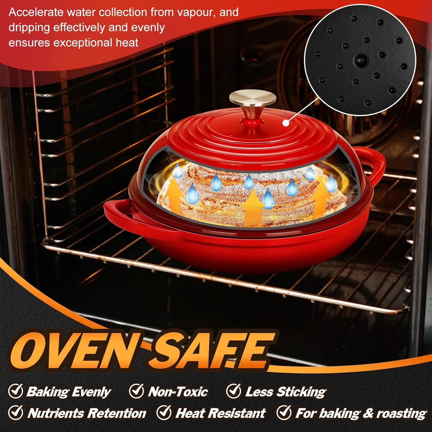 P&P CHEF Bread Dutch Oven for Sourdough, 5.5 Quart Enameled Cast Iron Dutch Oven Pot with Lid for Homemade Bread Baking, Easy to Clean & Even Heat, Red