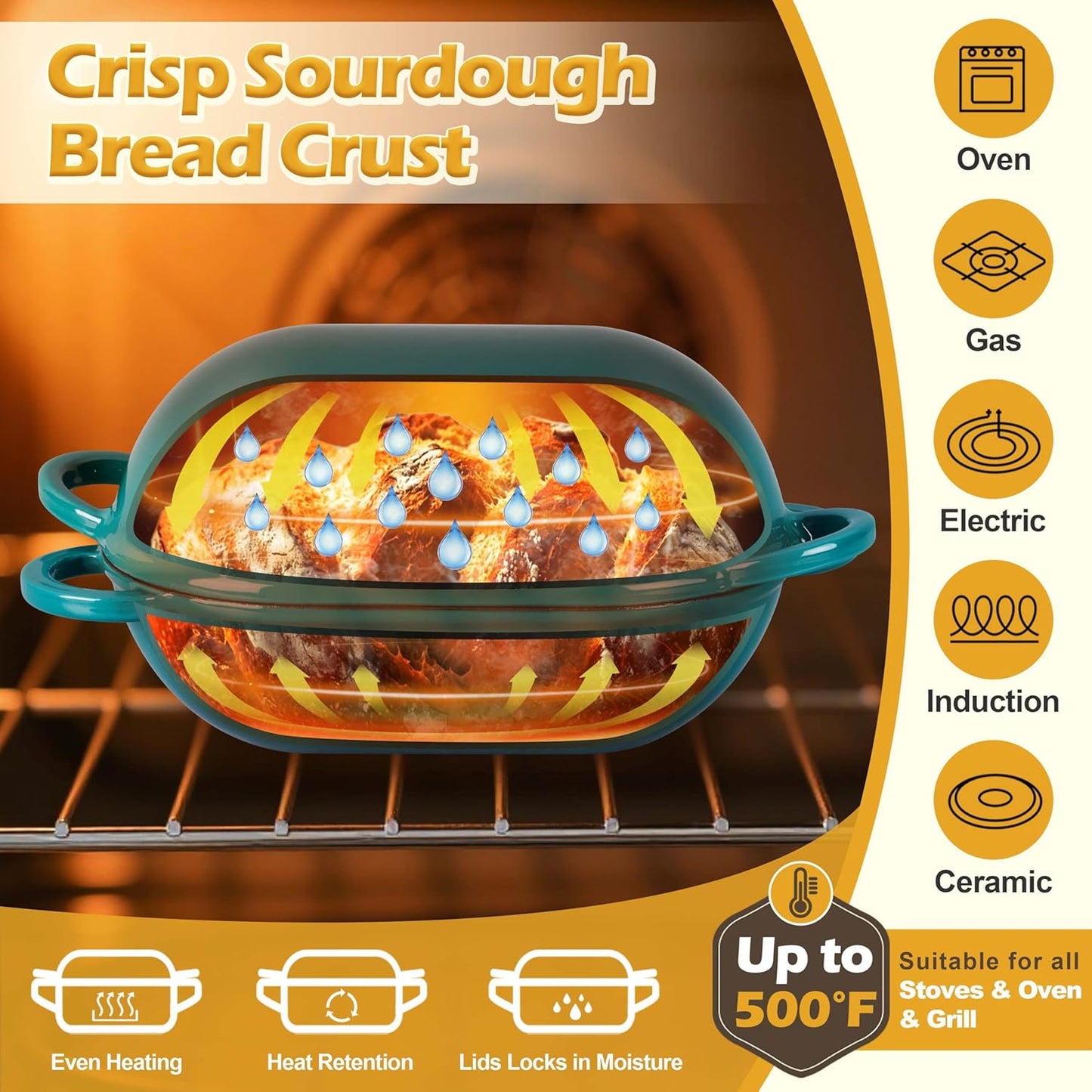 Homikit Enameled Cast Iron Dutch Oven for Bread Baking, 2.8 QT Oval Bread Oven Pot with Lid, Sourdough Loaf Iron Dutch Oven Pan for Roasting Cooking, Dark Green & Heavy Duty