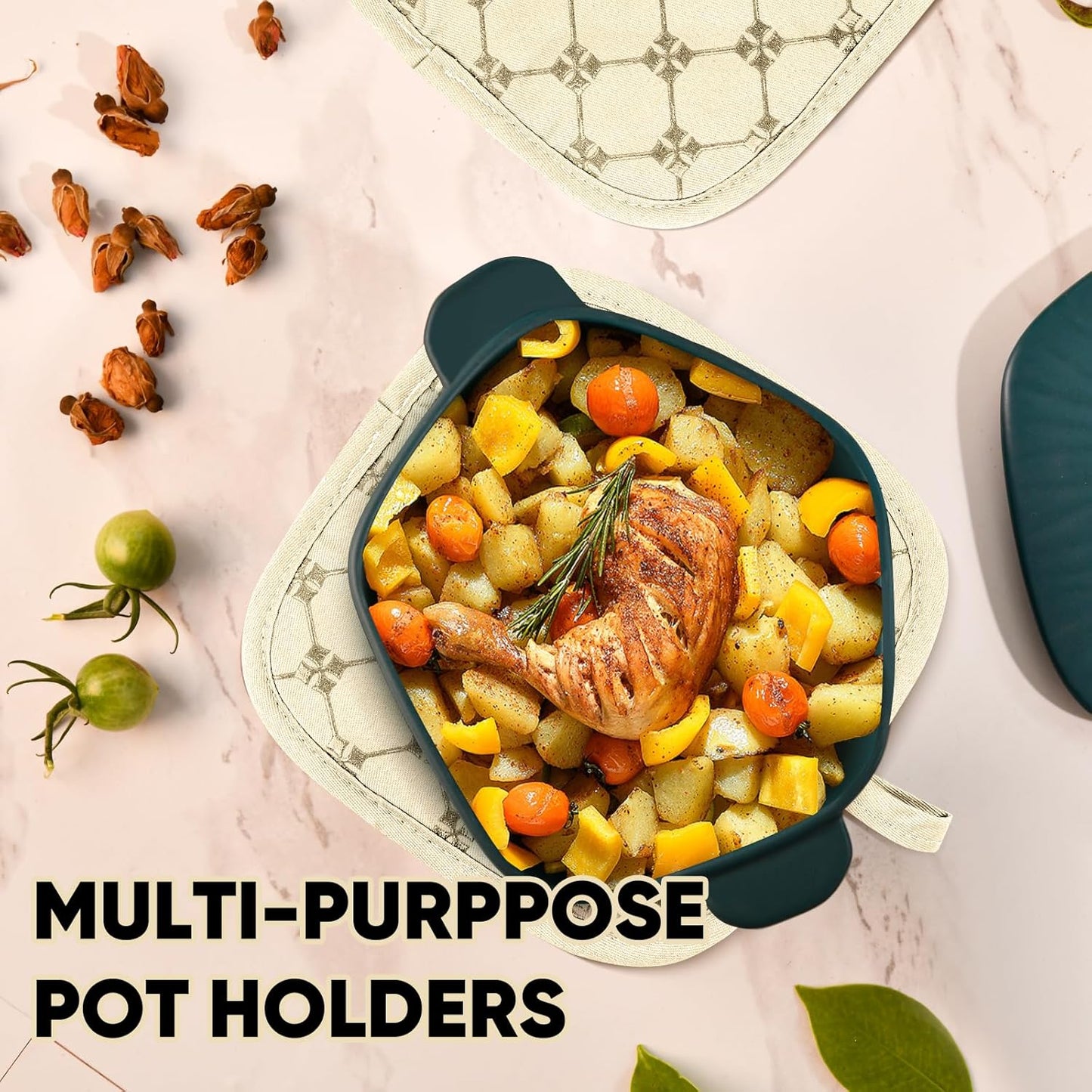 Oven Mitts Kitchen Towels Dishcloths with Pot Holders Sets 12PCS, Dish Towels Sets, Oven Gloves Pot Pads Heat Resistant 500 Degrees with Non-Slip Silicone Surface for Cooking Baking Grilling-Beige