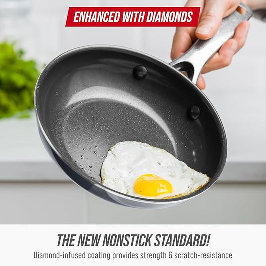 Blue Diamond 8" Nonstick Frying Pan Skillet, Ceramic Diamond Infused PFAS-Free, Dishwasher & Oven Safe, Stay Cool Handle, Durable Non Toxic Metal Utensil Safe, Egg & Omelet Pan, Gray