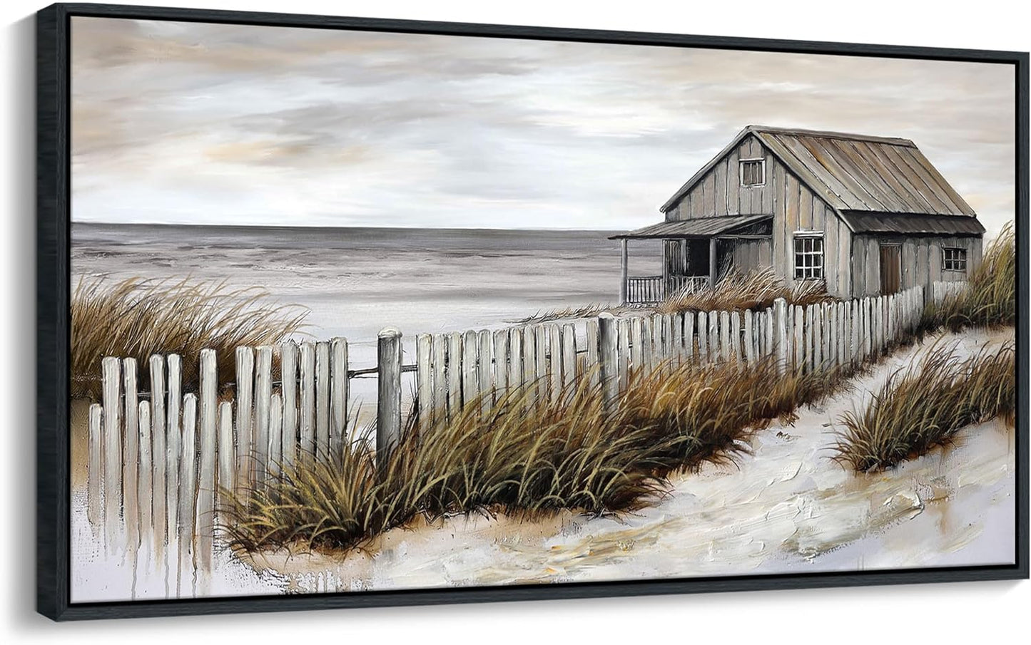 YDYSUNE Village Coastal Wall Art for Living Room - Retro Beach Fenced House Large Canvas Wall Decor for Home Artwork Painting Print for Bedroom Decoration Kitchen Office Hang a Picture Framed 29x58 Inches