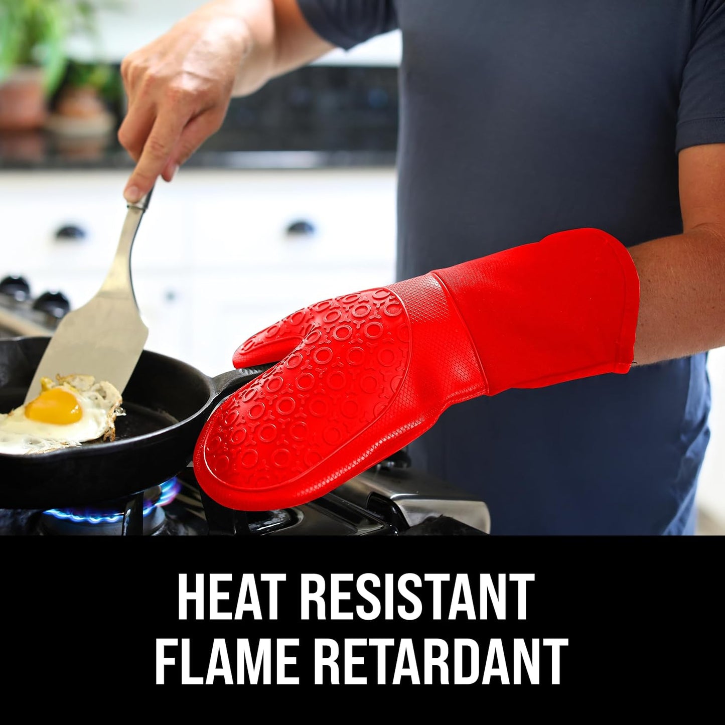 BPA-Free Silicone Oven Mitts Ultra Heat Resistant up to 500°F - Oven Mitts with Thick Cotton Liner - Long Slip Resistant Pot Holders, Flexible Oven Gloves - Canyon Red 13.7