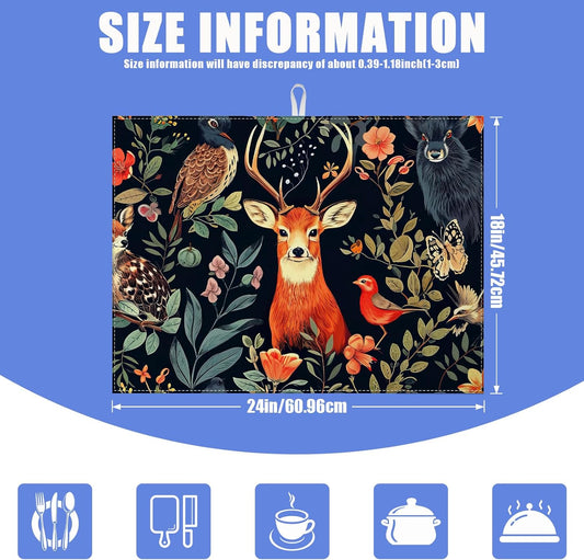 Vintage Deer Dish Drying Mat for Kitchen Counter Wild Animals Drying Pad Absorbent Reversible Dish Drainer Rack Mats Draining Pad 18"x24"Inch