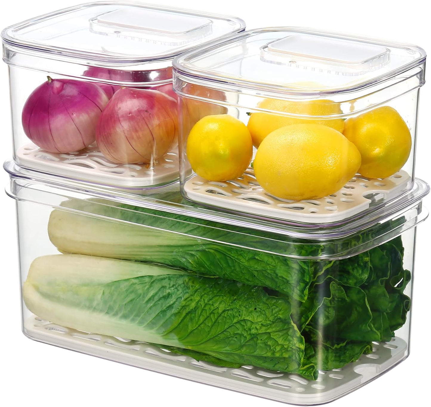 Felli Duo Fresh Veggie Keeper for Fridge with Vent & Drain Trays, LARGE Fruit Vegetable Storage Container for LONG Produce Veggie, Cabbage Celery Lettuce Asparagus Zucchini Saver for Refrigerator