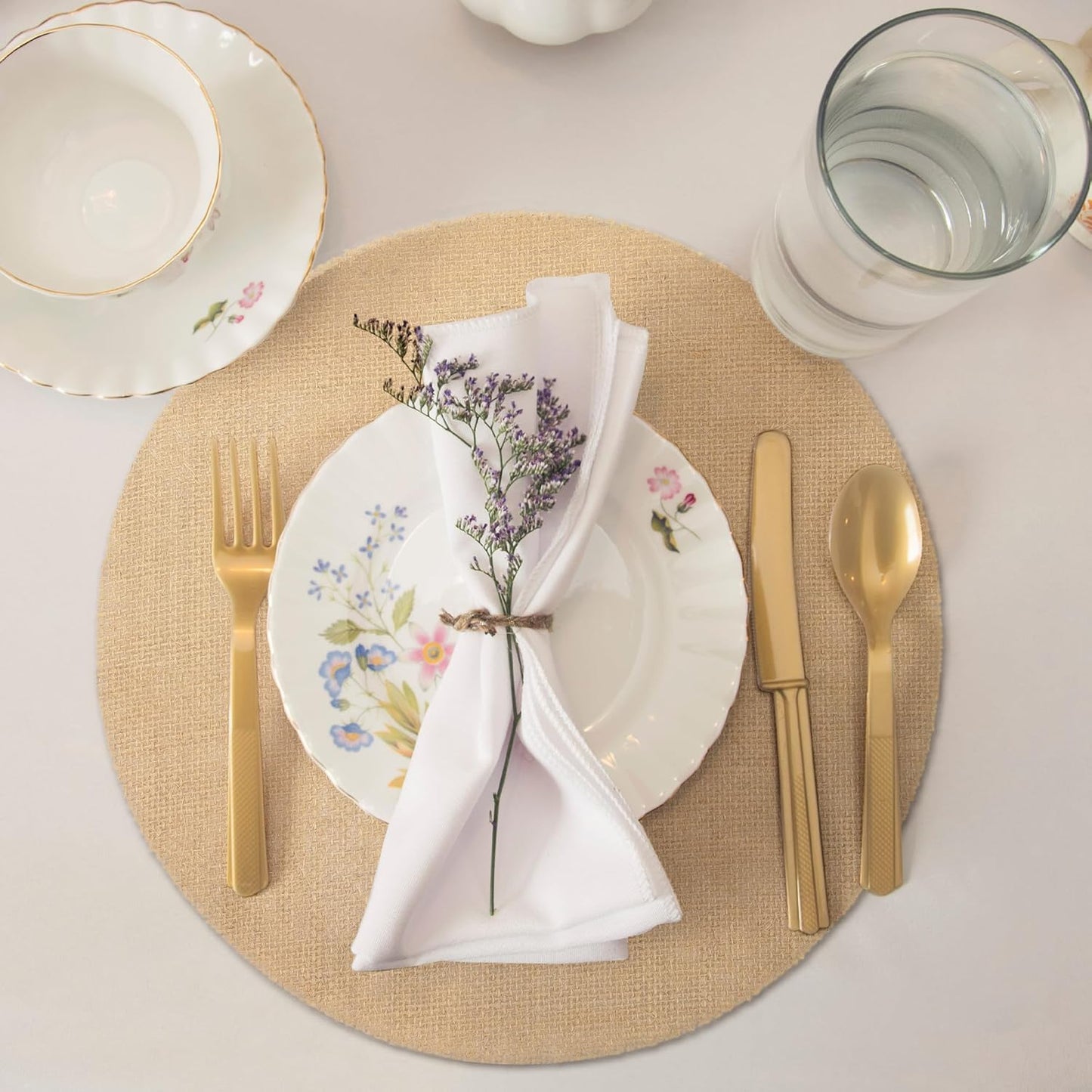 25 Pieces Burlap Placemats 11.8 Inch Round Reusable Brown Table Mats Natural Jute Fibers Placemats Bulk Circle Rustic Table Decorations for Dining Wedding Holiday Farmhouse Supplies