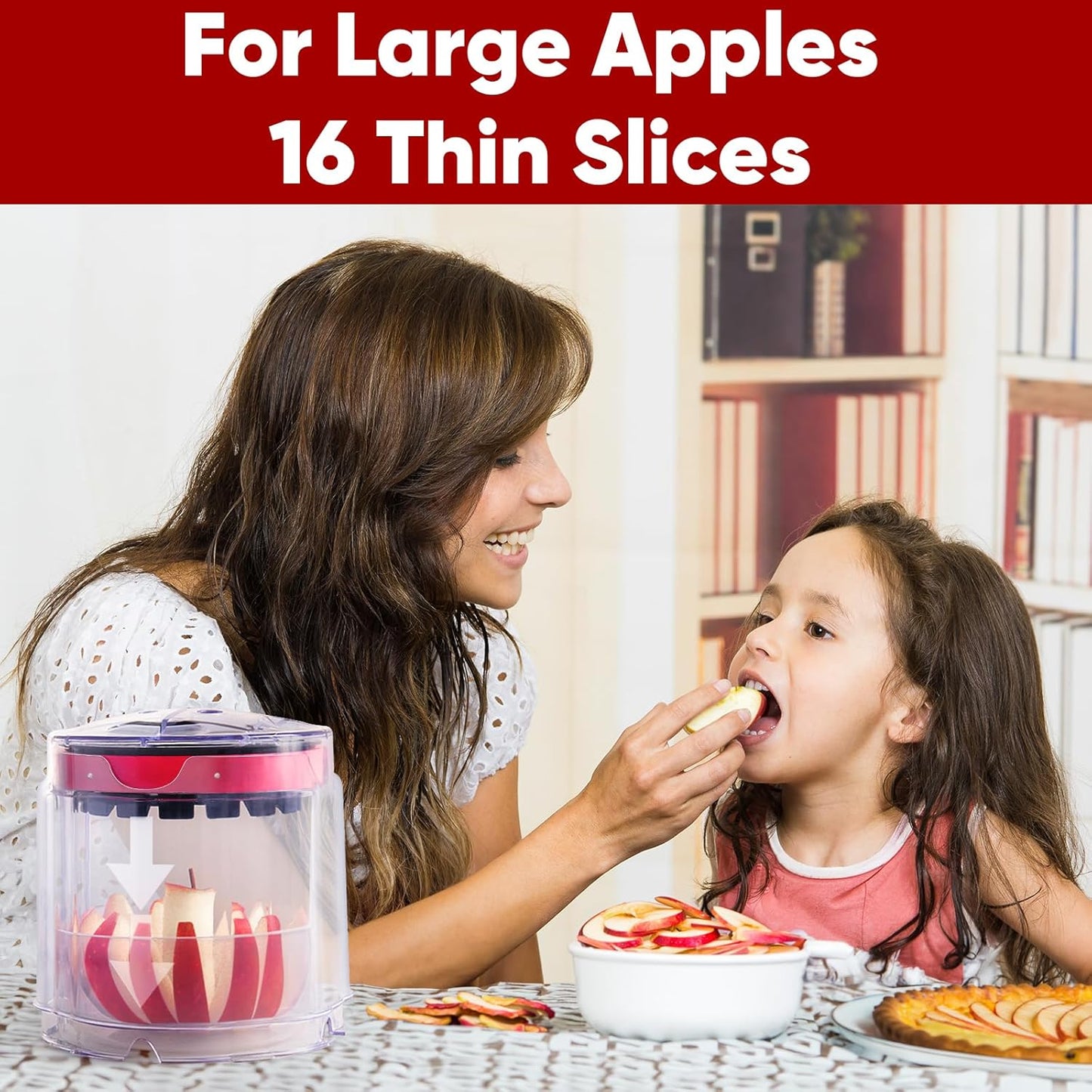 OOKUU Extra-Large Apple Slicer & Corer – 16-Blade Heavy Duty Stainless Steel Apple Cutter, Safe & Quick Apple Divider for Apples, Pears & More, with Clear Catch Bowl