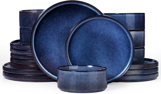 Famiware Star Plates and Bowls Sets, Modern Stoneware Dinnerware Sets for 6, 18-Piece Kitchen Dish Set - Chip and Scratch Resistant, Microwave and Dishwasher Safe Tableware, Nebulas Blue