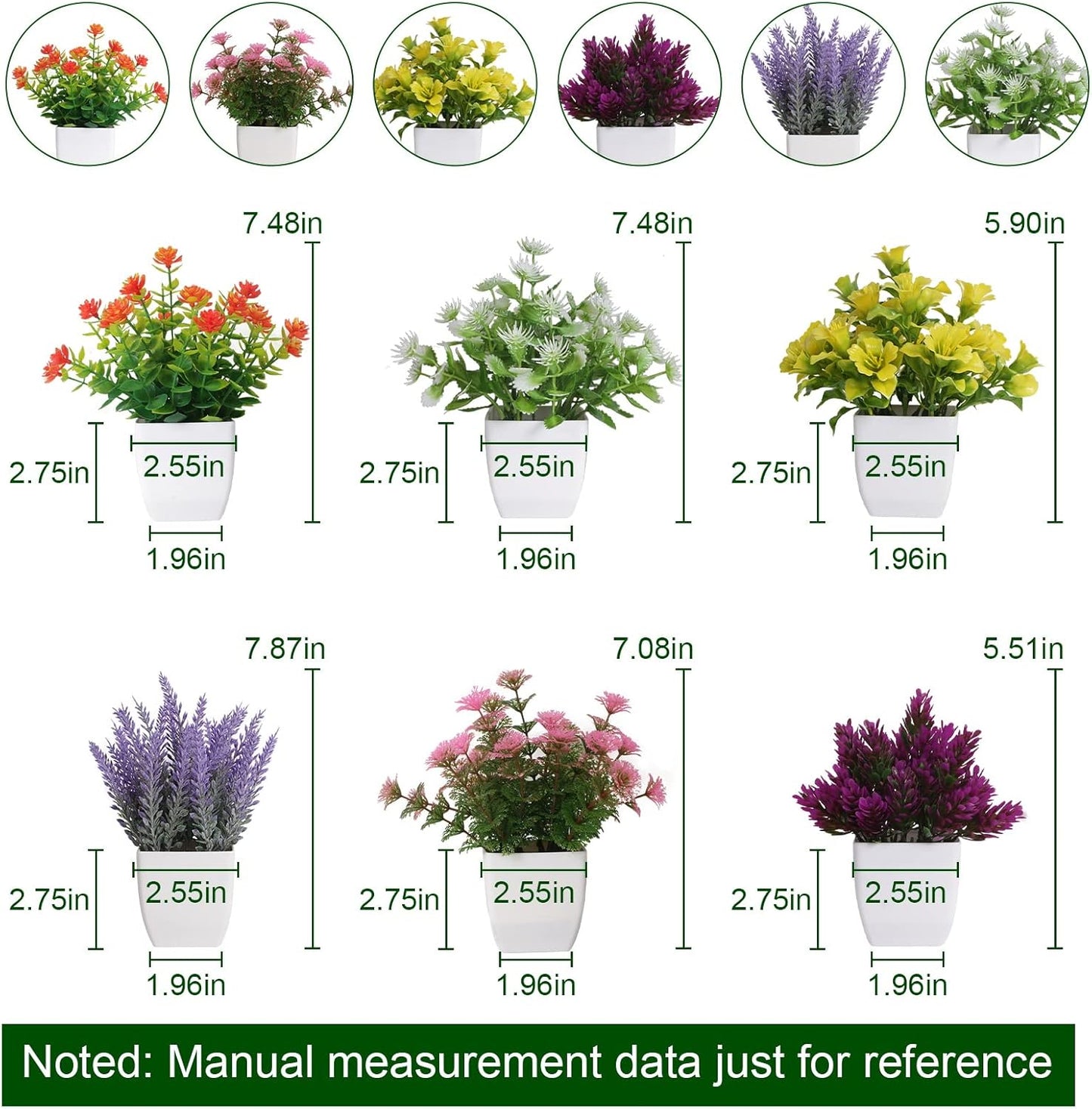 6pcs Artificial Pot Flowers Small Fake Plants with Pot Mini Potted Plants for House Office Tabletop Decoration