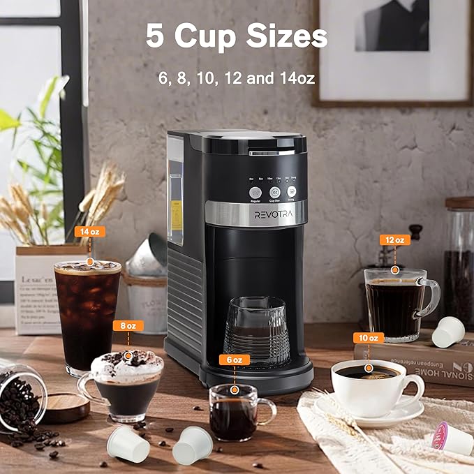 Single Serve Coffee Maker for Pods & Ground Coffee, 6 to 14oz Brew Sizes, Strong Brew Option, Fast Brewing, Compact Design with Removable 40oz Reservoir, Travel Mug Friendly, Black