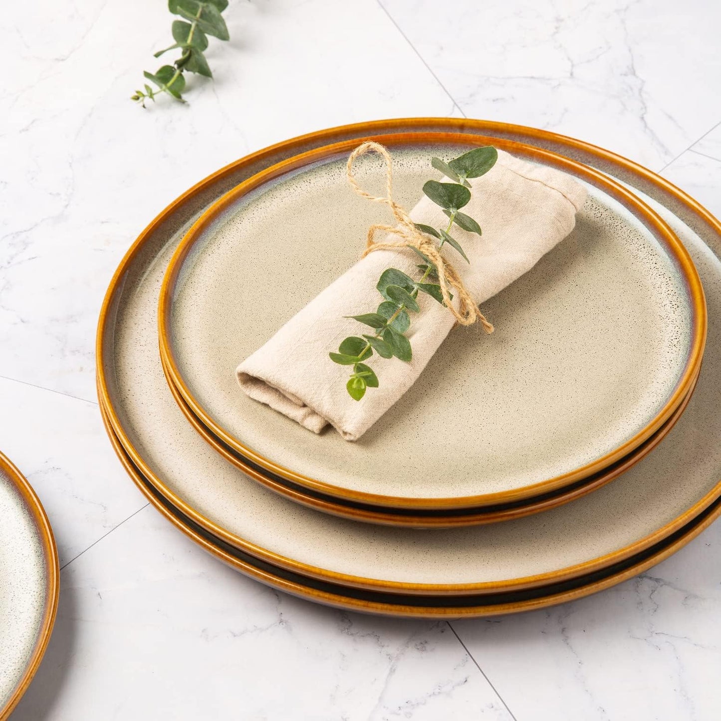 LERATIO Ceramic Plates Set of 6, 8.5 Inch Reactive Glaze Light Weight Porcelain Salad Plates,Modern Shape Dinnerware Dishes Set for Kitchen,Microwave&Dishwasher&Oven Safe, Scratch Resistant