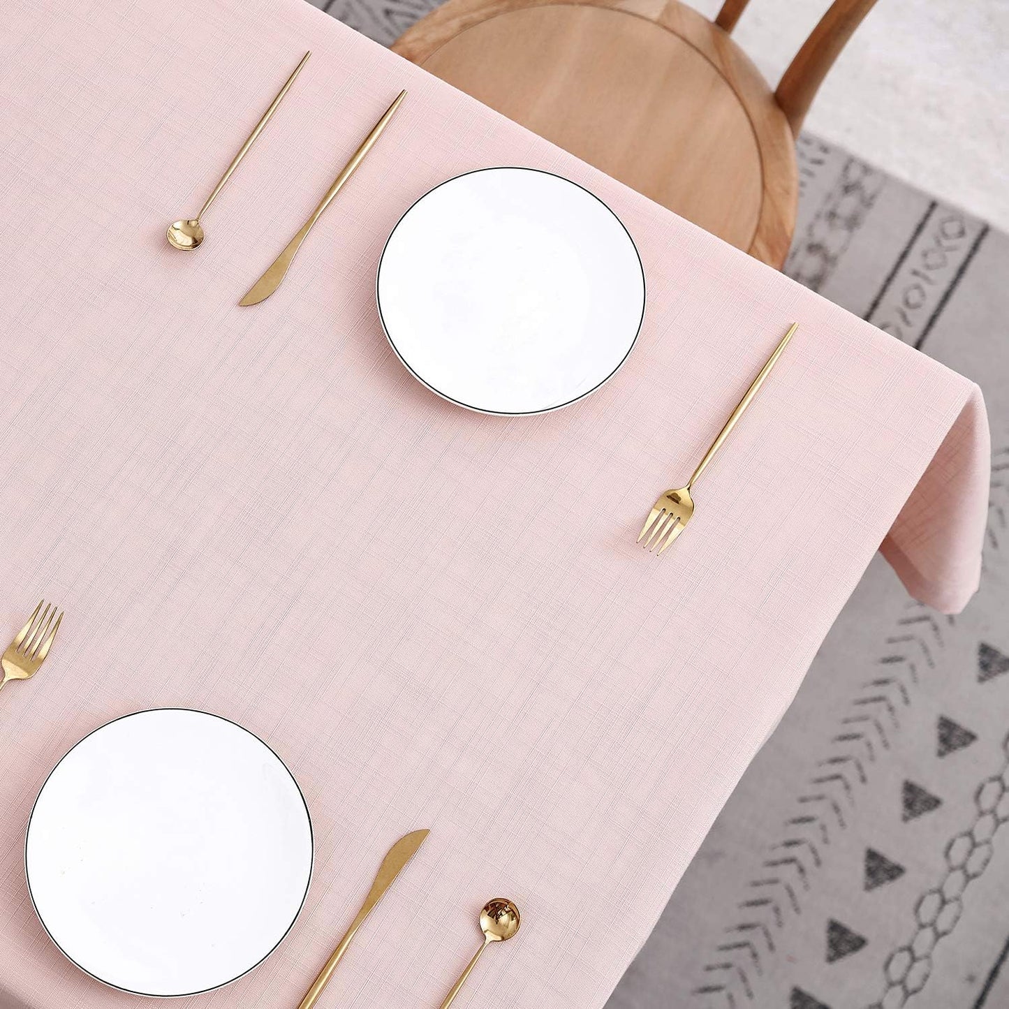 maxmill Lux Faux Linen Table Cloth with Slubby Texture Wrinkle Resistant Anti-Shrink Soft Tablecloth for Kitchen Dining Tabletop for Buffet Banquet Parties Event Dinner Rectangle 52 x 70 Inch Blush