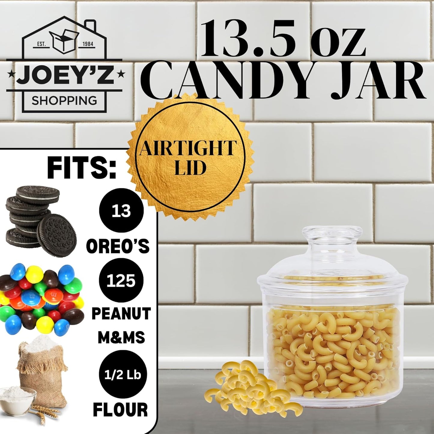 JOEY'Z 13.5OZ - Acrylic Airtight Candy Jar Cookie Jar - Candy Jars with Lids Apothecary Jars With Lids - Laundry Pods Container Laundry Pod Container