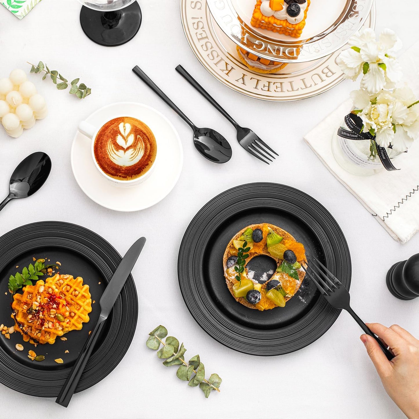 KINGSTONE Black Silverware Set, 60-Piece Forged Flatware Set Cutlery Set Premium Stainless Steel, Service for 12, for Kitchen, Home, Wedding, Party, Mirror Polished and Dishwasher Safe