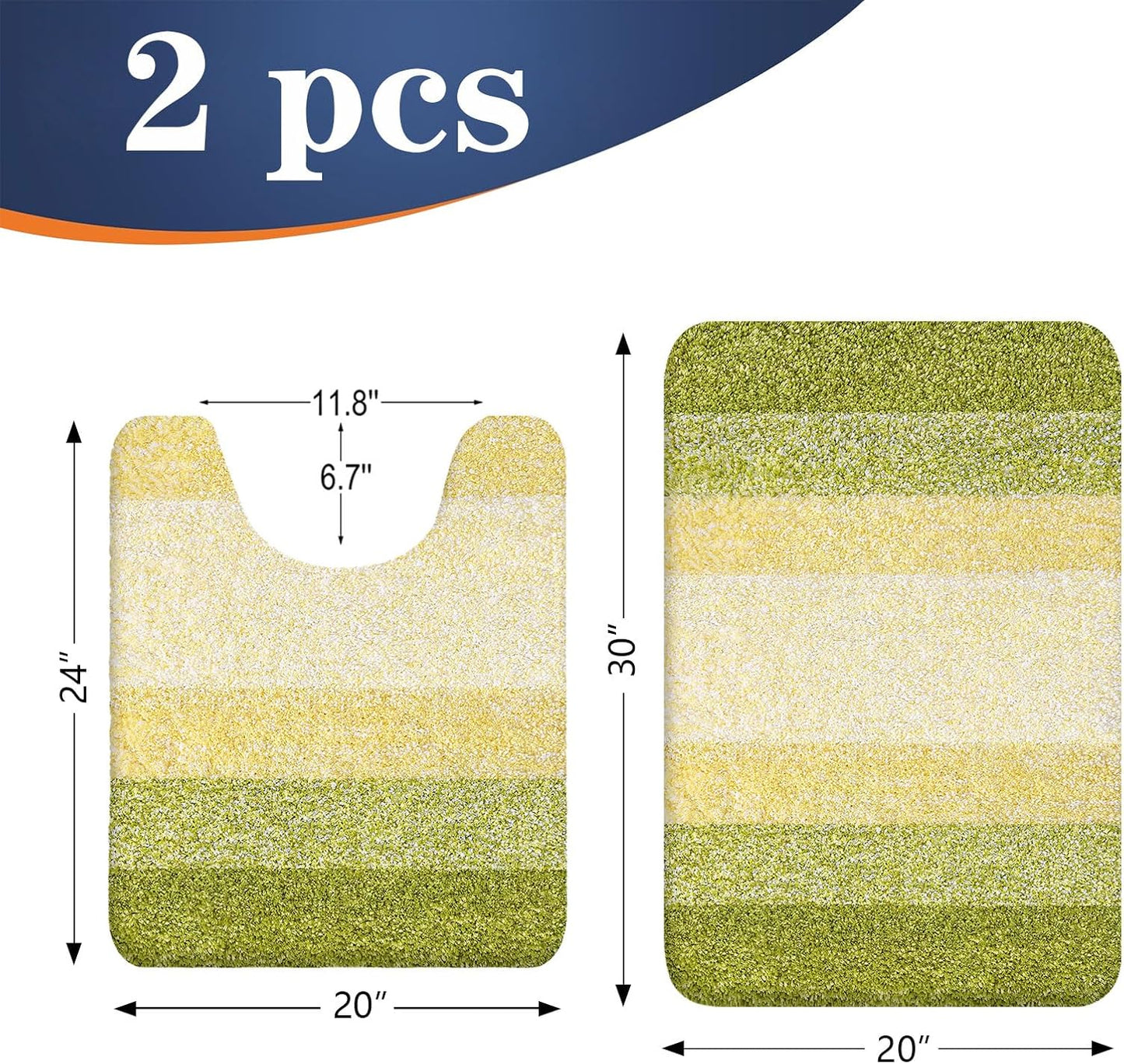 OLANLY Bathroom Rug Set 2 Piece, Soft Absorbent Microfiber Bath Mats and U-Shaped Contour Toilet Rug, Non-Slip, Machine Wash Dry, Plush Shaggy Bath Mats for Bathroom (30"x20"+24"x20", Olive Green)