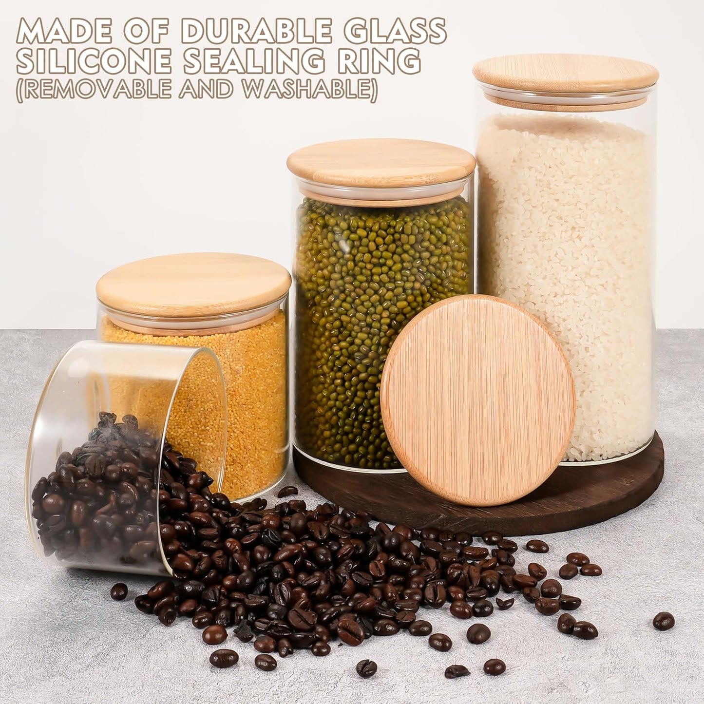 2PCS Small Glass Storage Jars with Airtight Lids,18 fl oz (550ml) Cute Clear Storage container with bamboo Lid,Glass Pantry Canister for Beans, Rice,Sugar,Cookie Coffee (N-Clear-2PCS-18FL OZ/550ML)