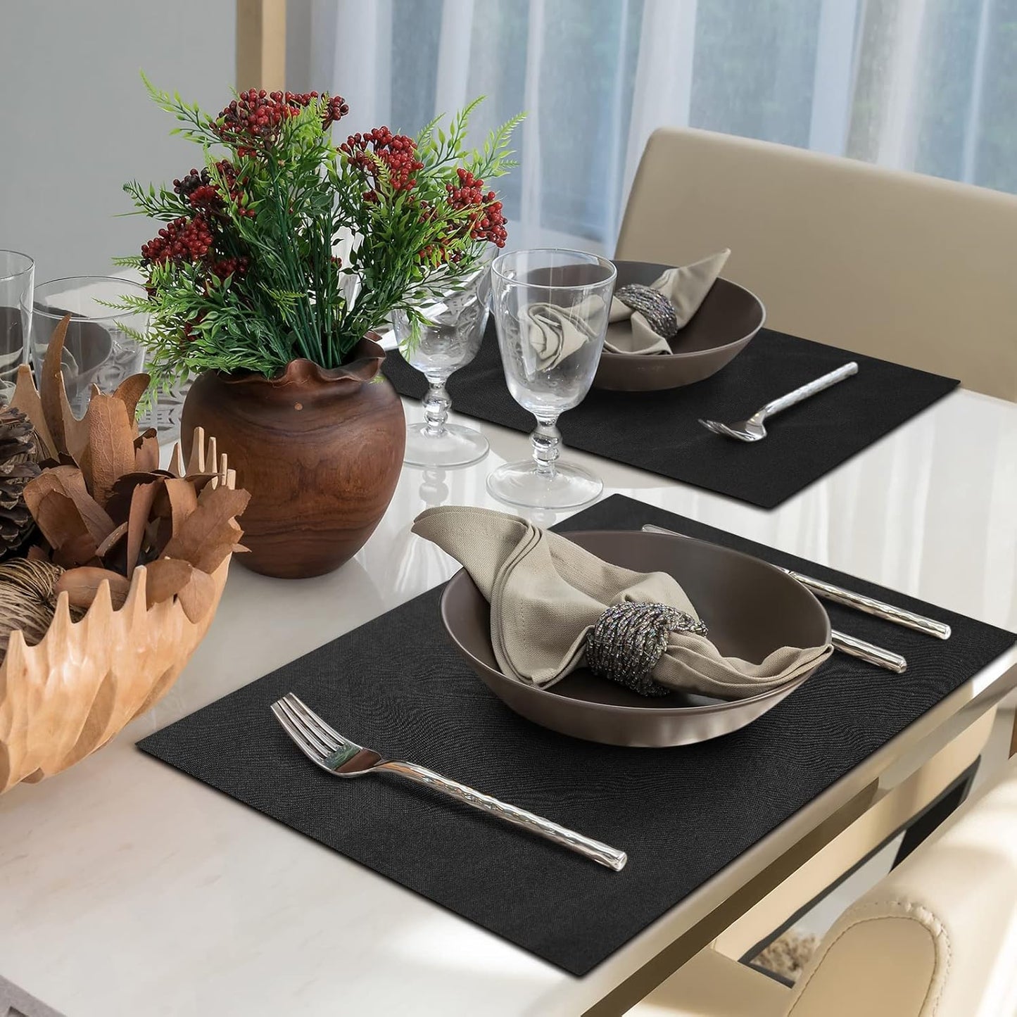 Sieral Cloth Placemats Set of 12 Rectangle Dining Table Placemats Bulk 13 x 19 Inch Machine Washable Heat Resistant Cotton Linen Table Mats for Wedding Baby Shower Birthday Party Supplies(Black)