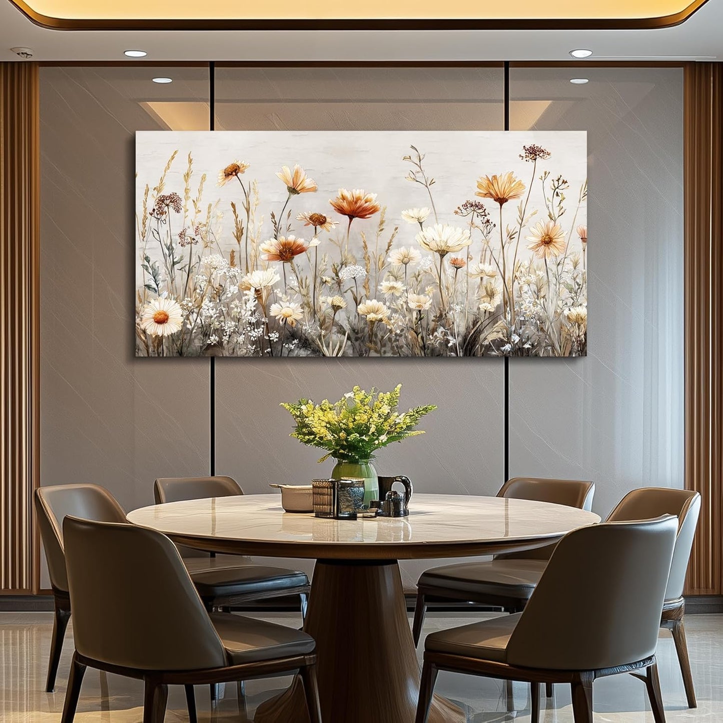 QIYILEXWART Large Wall Decor For Living Room Canvas Wall Art For Office Modern Wall Decorations For Bedroom Neutral Wildflower Landscape Painting Farmhouse Pictures Artwork Home Decor 24x48