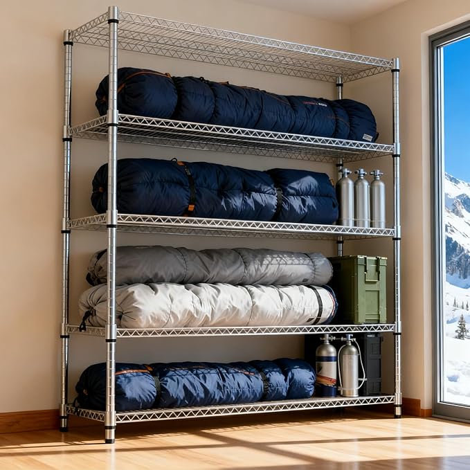 5 Tiers Shelf 3300 lbs Steel Storage Shelving Utility Shelving Unit Steel Organizer Wire Rack for Home,Kitchen,Office,Garage Chrome 17.7" D x 47.2" W x 70.3" H