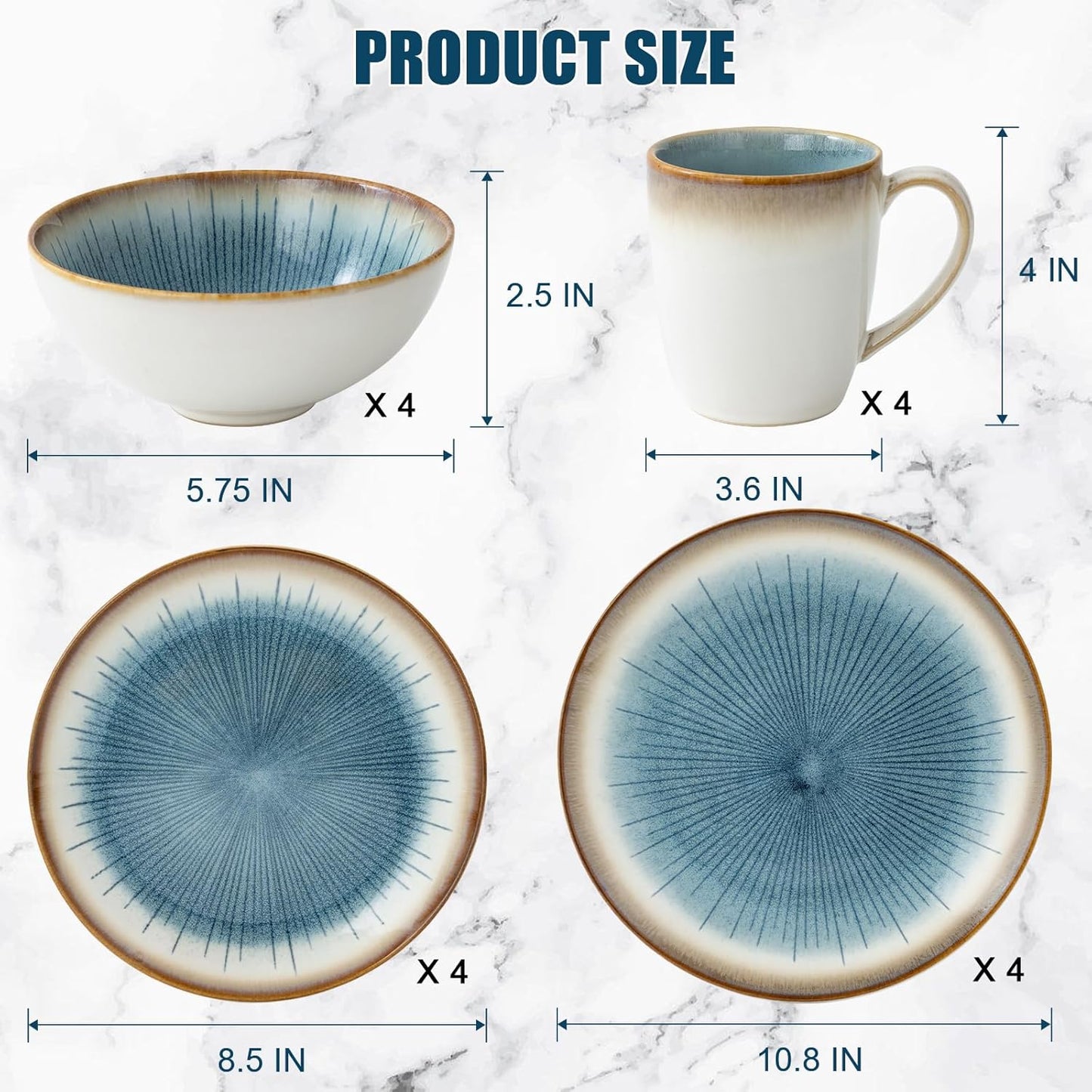 Dinnerware Set Stoneware 16 Pieces Service for 4, Stoneware Plates and Bowls Set Highly Chip and Crack Resistant Stoneware Set, Dishwasher Microwave Safe Dishes set