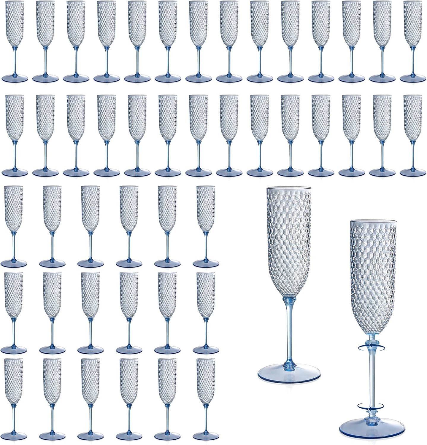 XUWAIDSGN 48 Pack Blue Detachable 2 piece Champagne Flutes 5.5 Oz Unbreakable Plastic Mimosa Disposable Champagne Glasses Drinking Cups Stemmed Reusable Wine Toasting Glasses for Wedding
