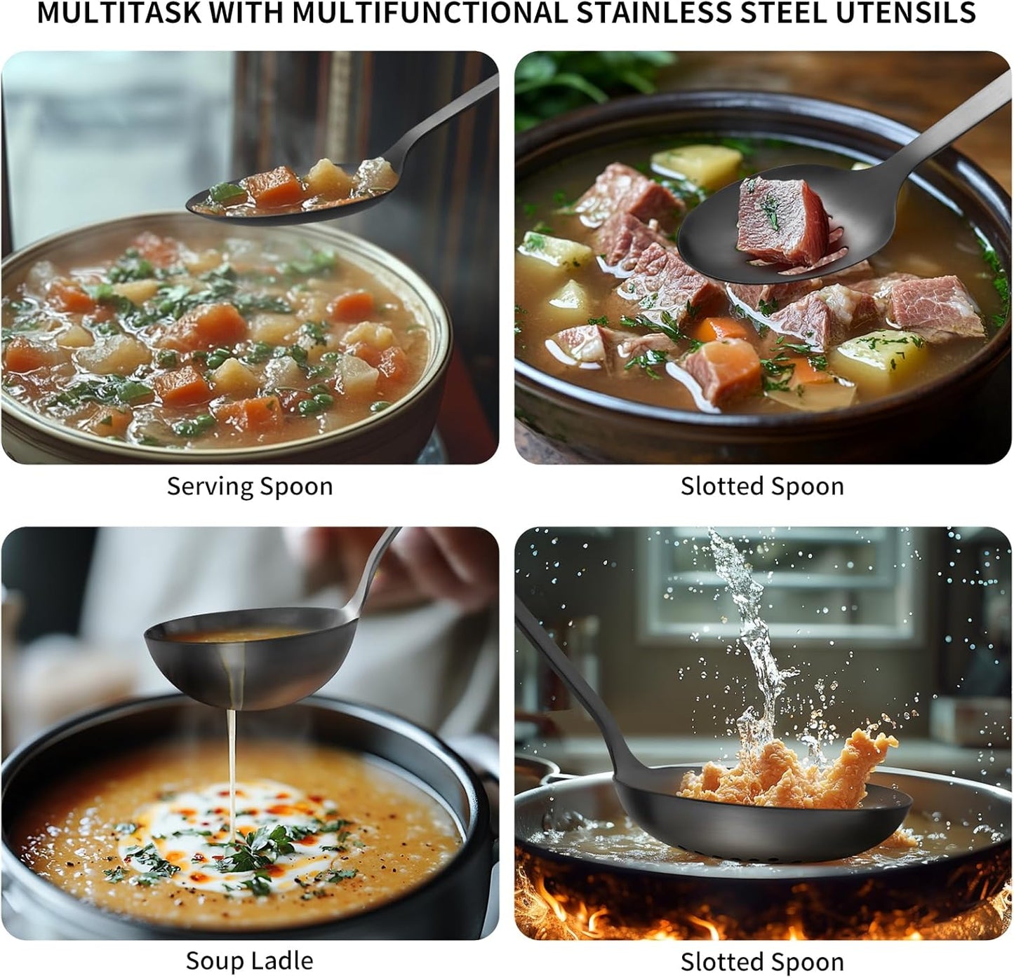 304 Stainless Steel Kitchen Utensil Set - 9pcs Cooking Utensils, Metal Kitchen Utensil Spatula Sets Cookware,High temperature resistance Kitchen Tool Set for Hanging Dishwasher Safe（Black）