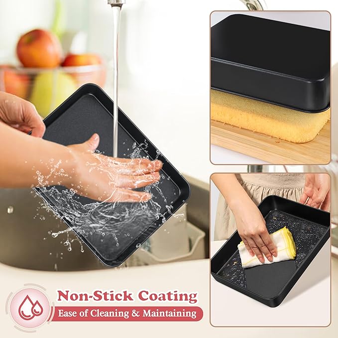 E-far Toaster Oven Baking Pan with Lid, 9.4 x 7 Inch Nonstick Stainless Steel Rectangle Cake Pan with Cover for Baking Small Brownies, Stainless Steel Core & Nonstick Coating, Non-toxic & Oven Safe