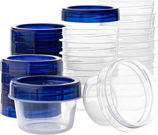PLASTICPRO [4 oz 12 Pack] Twist Top Deli Containers Clear bottom With blue Top Twist on Lids Reusable, Stackable, Food Storage Freezer Container